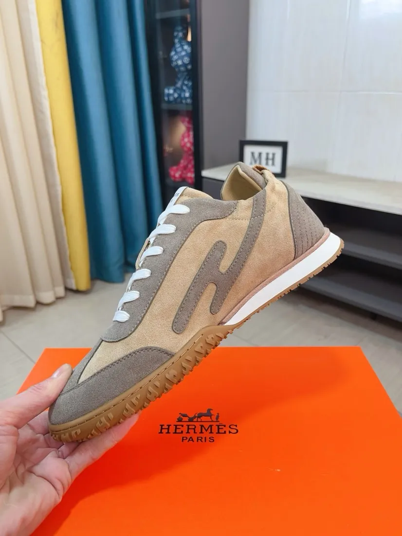 Men's shoes 💰480🌸🌸[HERMES] Hermès sneakers, the upper is made of calfskin and suede, imported materials, full of texture, the lightweight sole is decorated with contrasting patterns, creating a versatile fashion style. Size: 38-44, 45 customized
